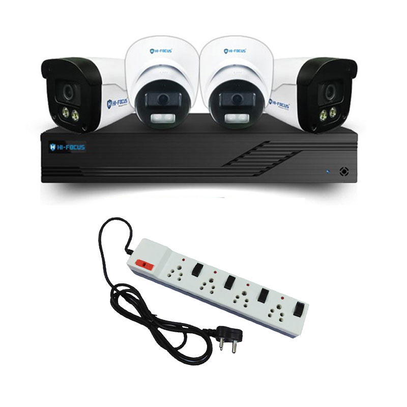 Picture of Hi-Focus 4 CCTV Cameras Combo (2 Indoor & 2 Outdoor CCTV Cameras) 👨🏻‍🔧 With CCTV Installation + 4CH DVR + HDD + Accessories + Power Supply + 90m Cable + Power Strip